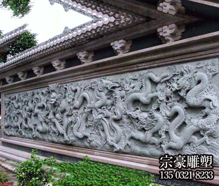 古建院落大理石九龍壁石雕屏風、南墻