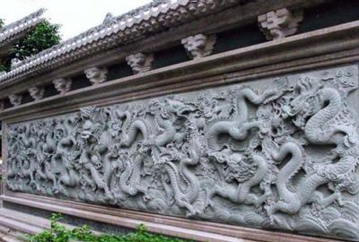 古建院落大理石九龍壁石雕屏風、南墻